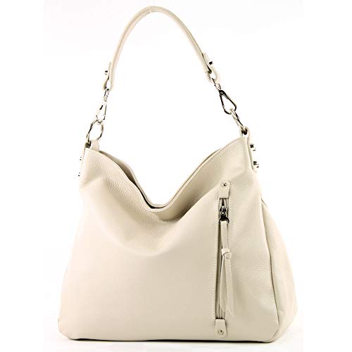 modamoda de - T183 - ital. Damen Schultertasche aus Leder, Farbe:Creme von modamoda de