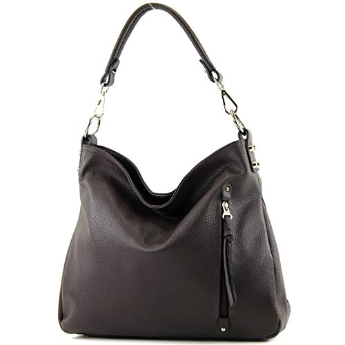 modamoda de - T183 - ital. Damen Schultertasche aus Leder, Farbe:Dark Chocolate von modamoda de