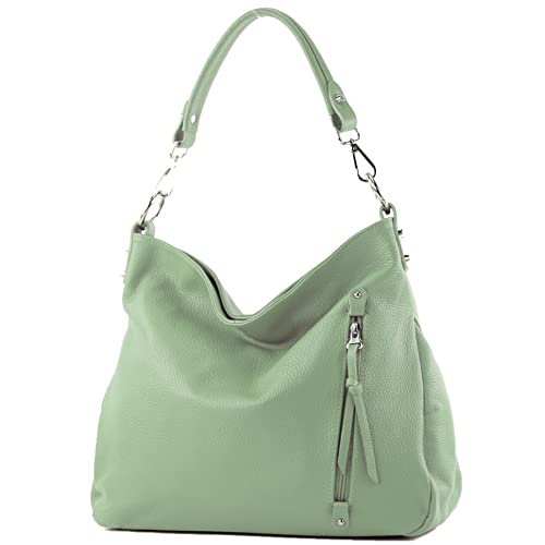 modamoda de - T183 - ital. Damen Schultertasche aus Leder, Farbe:Graugrün von modamoda de