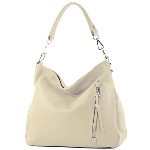 modamoda de - T183 - ital. Damen Schultertasche aus Leder, Farbe:Hellbeige von modamoda de