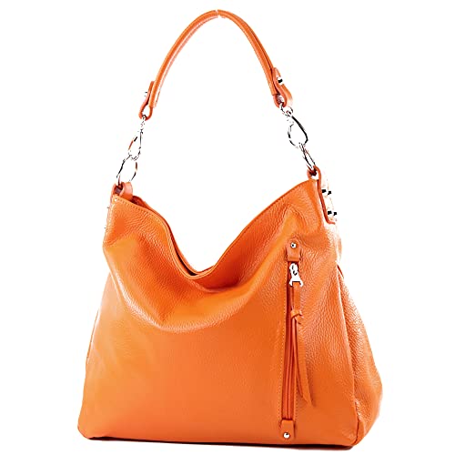 modamoda de - T183 - ital. Damen Schultertasche aus Leder, Farbe:Orange von modamoda de