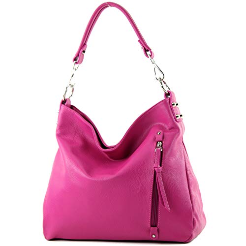 modamoda de - T183 - ital. Damen Schultertasche aus Leder, Farbe:Pink von modamoda de