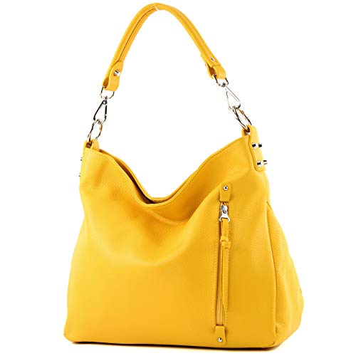 modamoda de - T183 - ital. Damen Schultertasche aus Leder, Farbe:Rapsgelb von modamoda de