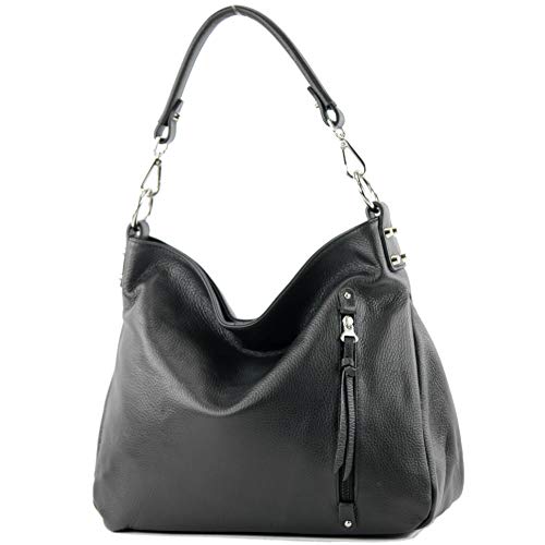 modamoda de - T183 - ital. Damen Schultertasche aus Leder, Farbe:Schwarz von modamoda de