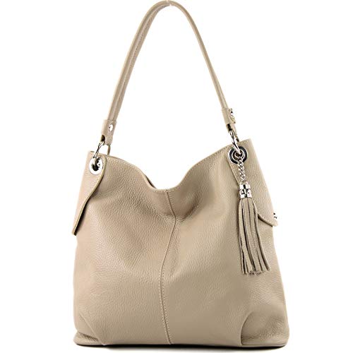 modamoda de - T185 - ital. Damen Schultertasche aus Leder, Farbe:Beige von modamoda de