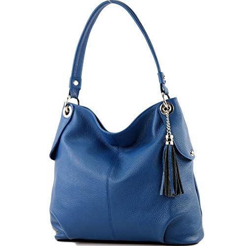 modamoda de - T185 - ital. Damen Schultertasche aus Leder, Farbe:Blau von modamoda de