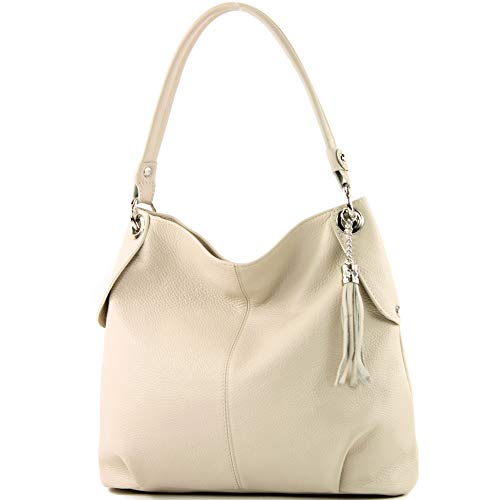 modamoda de - T185 - ital. Damen Schultertasche aus Leder, Farbe:Creme von modamoda de