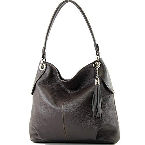 modamoda de - T185 - ital. Damen Schultertasche aus Leder, Farbe:Dark Chocolate von modamoda de