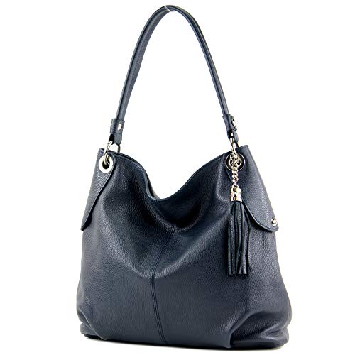 modamoda de - T185 - ital. Damen Schultertasche aus Leder, Farbe:Dunkelblau von modamoda de