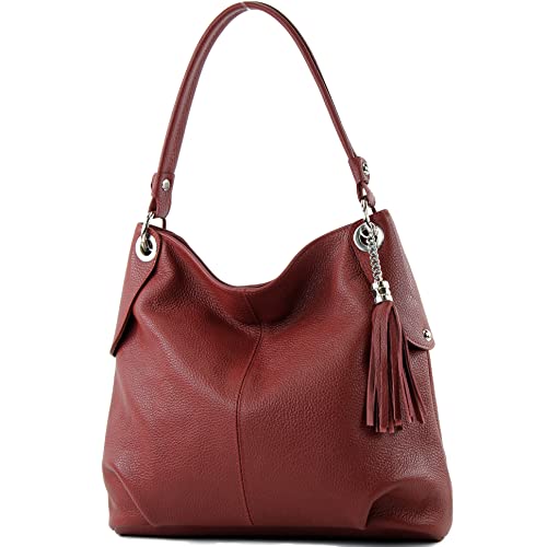 modamoda de - T185 - ital. Damen Schultertasche aus Leder, Farbe:Dunkelrot von modamoda de