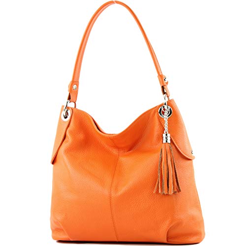 modamoda de - T185 - ital. Damen Schultertasche aus Leder, Farbe:Orange von modamoda de