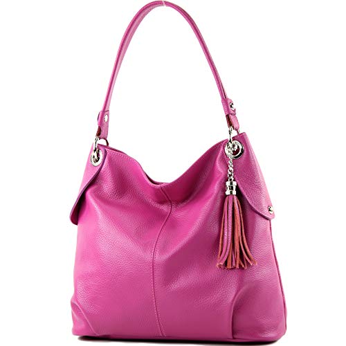 modamoda de - T185 - ital. Damen Schultertasche aus Leder, Farbe:Pink (B) von modamoda de