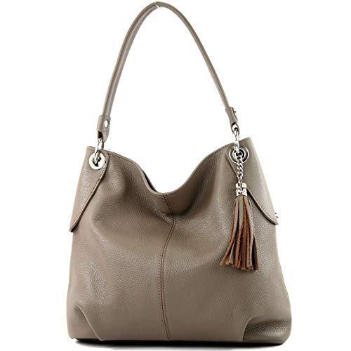 modamoda de - T185 - ital. Damen Schultertasche aus Leder, Farbe:Taupe von modamoda de