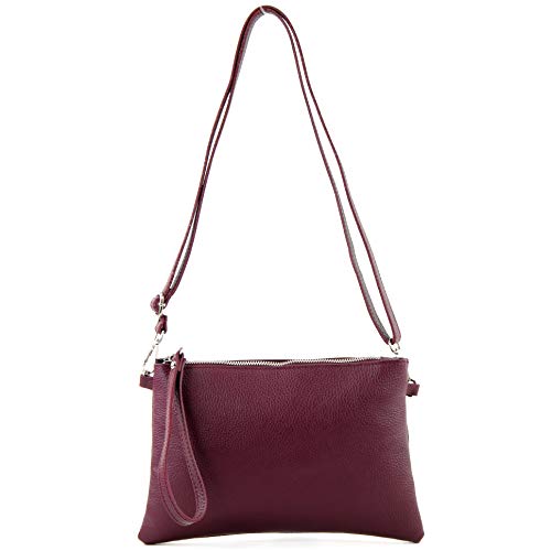 modamoda de - T186 - ital. Clutch Umhängetasche Leder Medium, Farbe:Bordeauxviolett von modamoda de