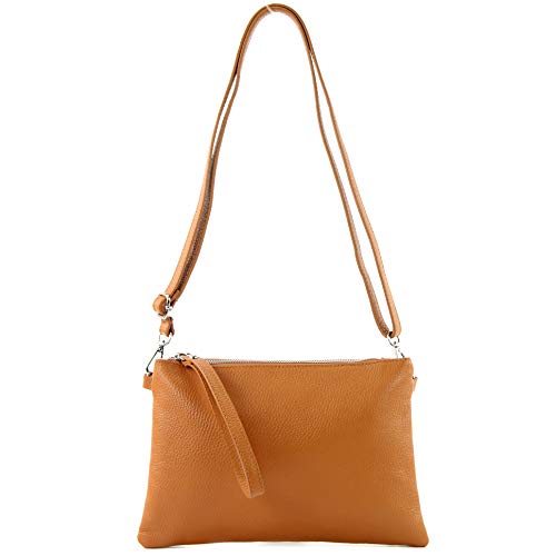 modamoda de - T186 - ital. Clutch Umhängetasche Leder Medium, Farbe:Camel von modamoda de