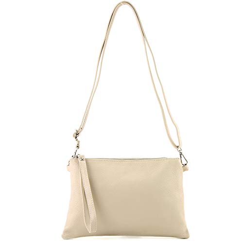 modamoda de - T186 - ital. Clutch Umhängetasche Leder Medium, Farbe:Creme von modamoda de