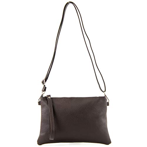 modamoda de - T186 - ital. Clutch Umhängetasche Leder Medium, Farbe:Dark Chocolate von modamoda de