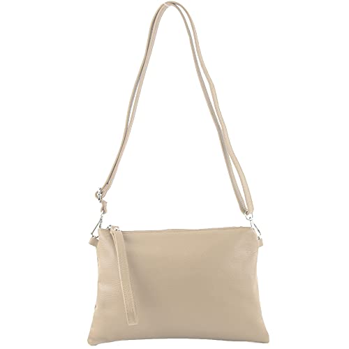 modamoda de - T186 - ital. Clutch Umhängetasche Leder Medium, Farbe:Graubeige von modamoda de