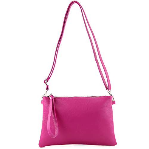 modamoda de - T186 - ital. Clutch Umhängetasche Leder Medium, Farbe:Pink von modamoda de