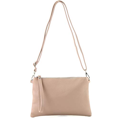 modamoda de - T186 - ital. Clutch Umhängetasche Leder Medium, Farbe:Rosabeige von modamoda de