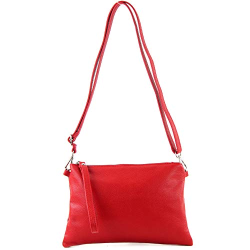 modamoda de - T186 - ital. Clutch Umhängetasche Leder Medium, Farbe:Rot von modamoda de