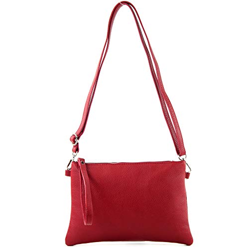 modamoda de - T186 - ital. Clutch Umhängetasche Leder Medium, Farbe:Rubinrot von modamoda de