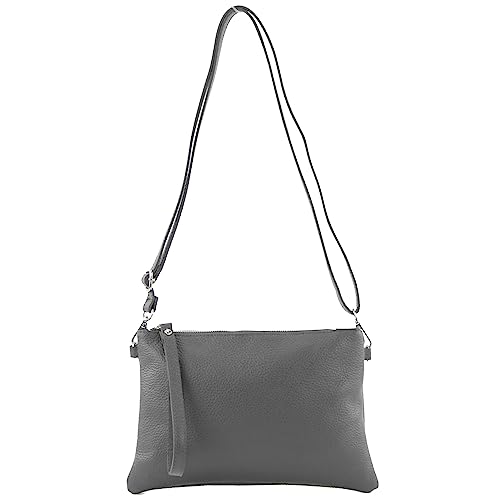 modamoda de T186 Damen Leder Clutch Umhängetasche Abendtasche handmade in Italy, Farbe:Graphitgrau von modamoda de