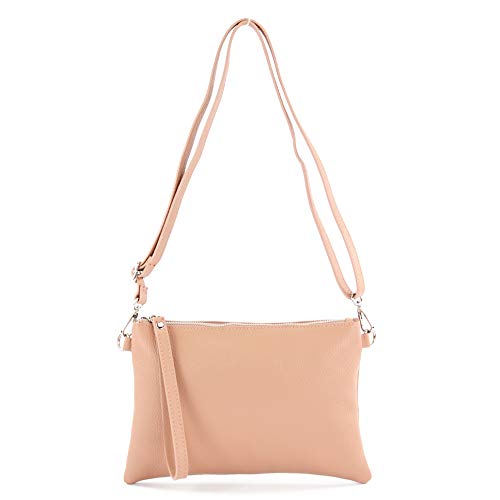 modamoda de - T186 - ital. Clutch Umhängetasche Leder Medium, Farbe:Rosabeige dunkel von modamoda de