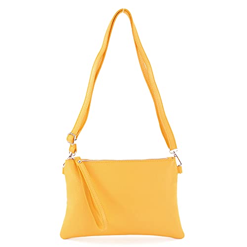 modamoda de T186 Damen Leder Clutch Umhängetasche Abendtasche handmade in Italy, Farbe:Zitronengelb von modamoda de