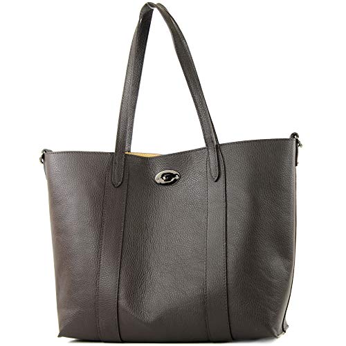 modamoda de - T187 - ital. Shopper DIN A4 Leder Damentasche mit Innentasche, Farbe:Dark Chocolate von modamoda de