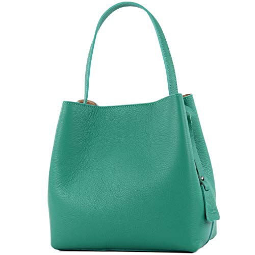 modamoda de - T188 - ital. Shopper Henkeltasche aus Leder, Farbe:Türkisgrün von modamoda de