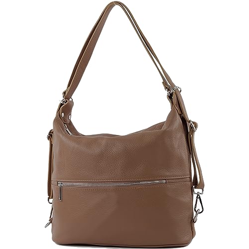 modamoda de T189 Damen Leder Rucksack Damentasche 2in1 handmade in Italy, Farbe:Schokobraun von modamoda de