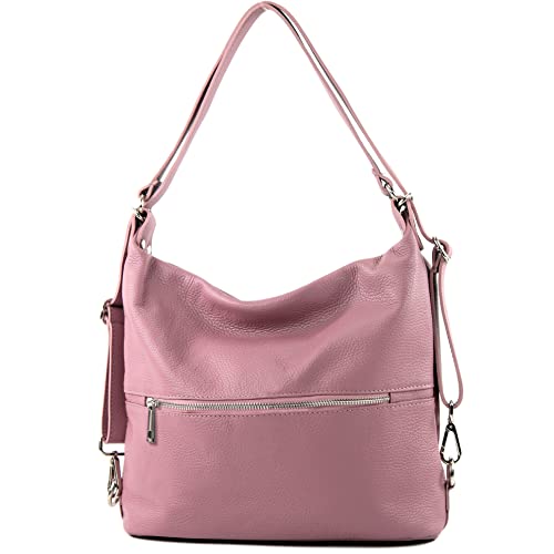 modamoda de - T189 - ital. Damen Rucksack Tasche 2in1 aus Leder, Farbe:Altrosa von modamoda de