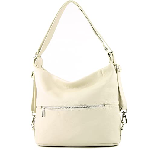 modamoda de - T189 - ital. Damen Rucksack Tasche 2in1 aus Leder, Farbe:Creme von modamoda de