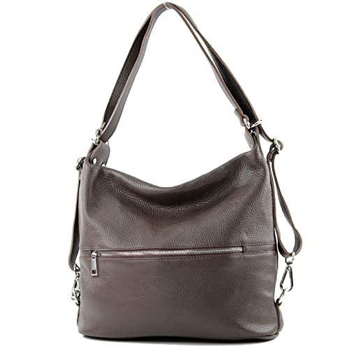 modamoda de - T189 - ital. Damen Rucksack Tasche 2in1 aus Leder, Farbe:Dark Chocolate von modamoda de