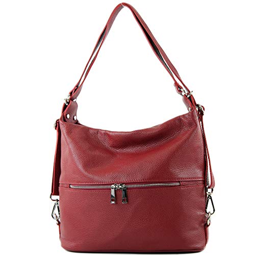 modamoda de - T189 - ital. Damen Rucksack Tasche 2in1 aus Leder, Farbe:Dunkelrot von modamoda de