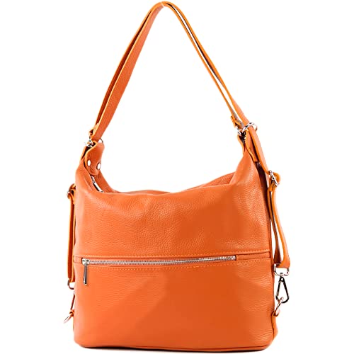 modamoda de - T189 - ital. Damen Rucksack Tasche 2in1 aus Leder, Farbe:Orange von modamoda de