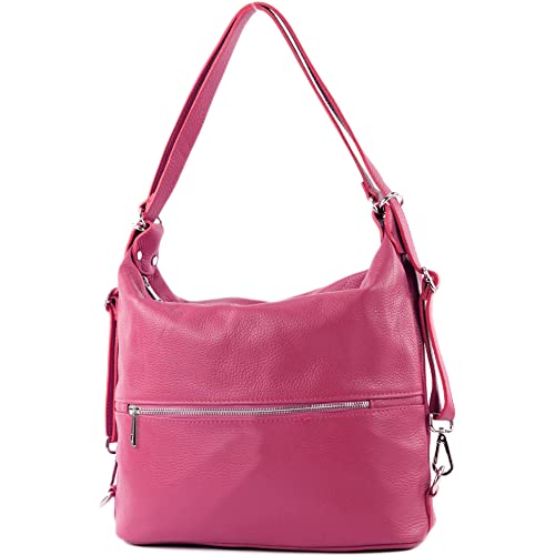 modamoda de - T189 - ital. Damen Rucksack Tasche 2in1 aus Leder, Farbe:Pink von modamoda de