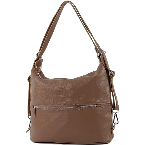 modamoda de - T189 - ital. Damen Rucksack Tasche 2in1 aus Leder, Farbe:Schokobraun von modamoda de