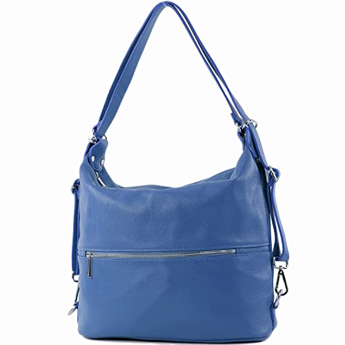 modamoda de - T189 - ital. Damen Rucksack Tasche 2in1 aus Leder, Farbe:Signalblau von modamoda de