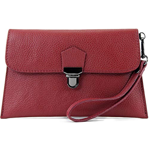 modamoda de - T190 - ital. Leder Clutch Handgelenktasche mit Kette, Farbe:Purpurrot von modamoda de