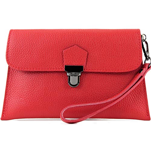 modamoda de - T190 - ital. Leder Clutch Handgelenktasche mit Kette, Farbe:Signalrot von modamoda de