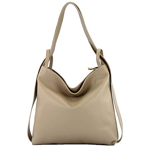 modamoda de T192 Damen Leder Rucksack Schultertasche 2in1 handmade in Italy, Farbe:Graubeige von modamoda de