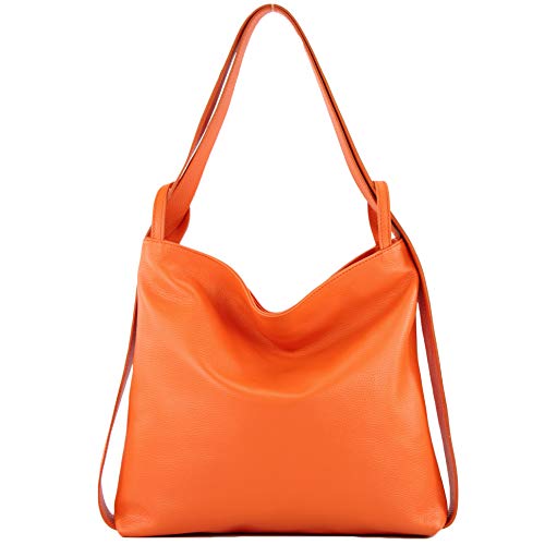 modamoda de - T192 - ital. Damen Rucksacktasche 2in1 aus Leder, Farbe:Orange von modamoda de