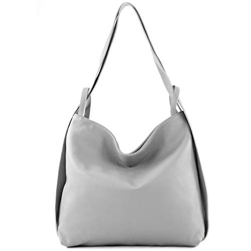 modamoda de T192 Damen Leder Rucksack Schultertasche 2in1 handmade in Italy, Farbe:Telegrau von modamoda de
