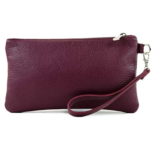 modamoda de T193 Damen Leder Clutch Handgelenktasche Kosmetiktasche Klein handmade in Italy, Farbe:Bordeauxviolett von modamoda de