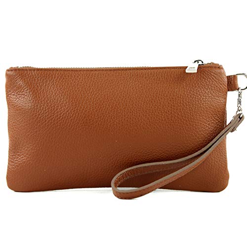 modamoda de T193 Damen Leder Clutch Handgelenktasche Kosmetiktasche Klein handmade in Italy, Farbe:Cognac von modamoda de