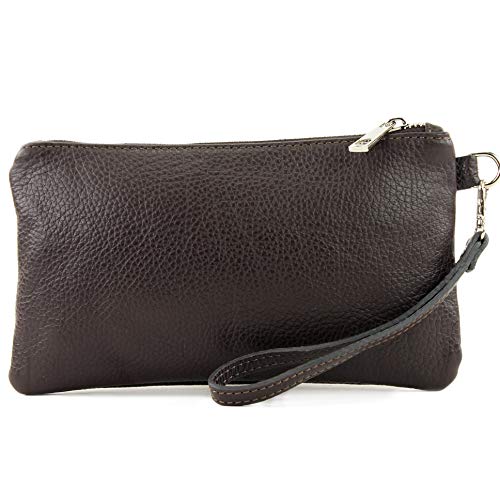 modamoda de T193 Damen Leder Clutch Handgelenktasche Kosmetiktasche Klein handmade in Italy, Farbe:Dark Chocolate von modamoda de