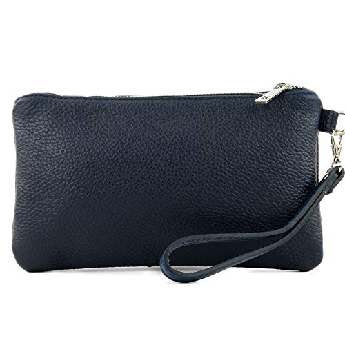 modamoda de T193 Damen Leder Clutch Handgelenktasche Kosmetiktasche Klein handmade in Italy, Farbe:Dunkelblau von modamoda de