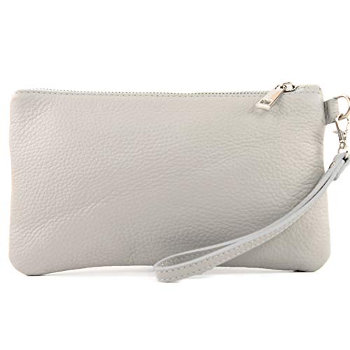 modamoda de T193 Damen Leder Clutch Handgelenktasche Kosmetiktasche Klein handmade in Italy, Farbe:Hellgrau von modamoda de